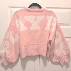 Baby Pink Playboy Cropped Sweater, Slouchy Fit w Oversized Sleeves